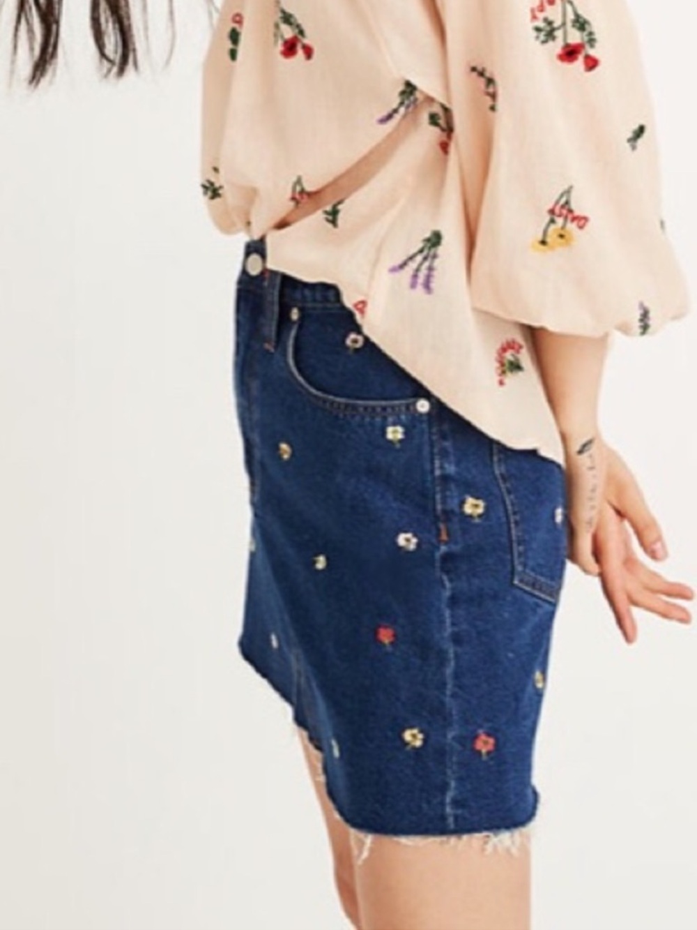 Madewell Confetti Floral Embroidered Denim A-Line Mini Skirt Size 28 - Picture 3 of 14